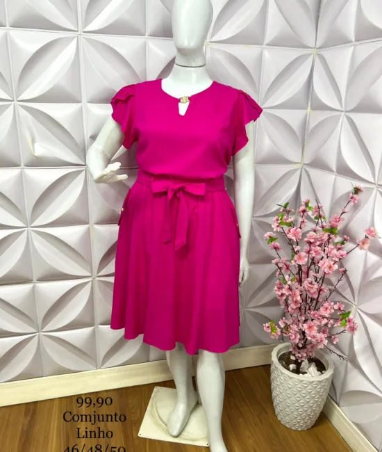 Conjunto Pluss no Linho Luzia - Rosa - Milla Chic