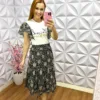 Conjunto Saia Lasie de Algodão e Tshirt Carina - Preto - Milla Chic