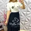 Conjunto Saia Lasie Malha e Tshirt Carol - Preto - Milla Chic