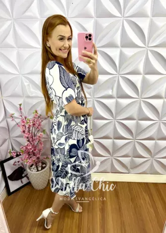 Vestido Alfaiataria Estampado Eliane - Azul - Milla Chic