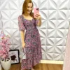Vestido Chiffon Floral Longo Estela - Roxo - Milla Chic