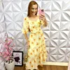 Vestido Chiffon Floral Longo Estela - Amarelo - Milla Chic