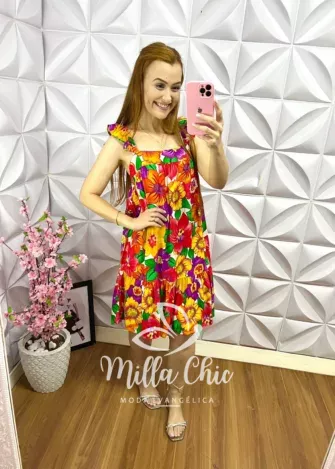 Vestido Curto Viscolinho Manga Babadinho Melissa - Laranja - Milla Chic
