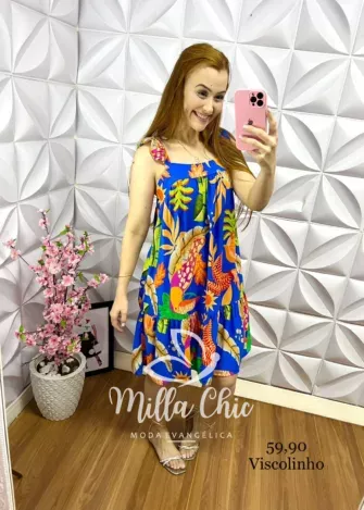 Vestido Curto Viscolinho Manga Babadinho Melissa - Azul - Milla Chic