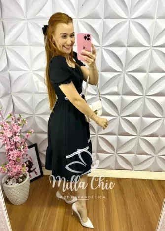 Vestido Dunna com Guipper Vitoria - Preto - Milla Chic