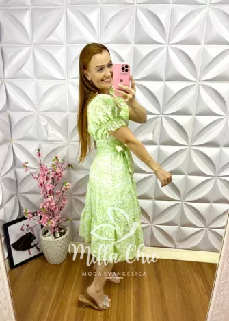 Vestido Laise de Algodão Mídi Luna - Verde - Milla Chic