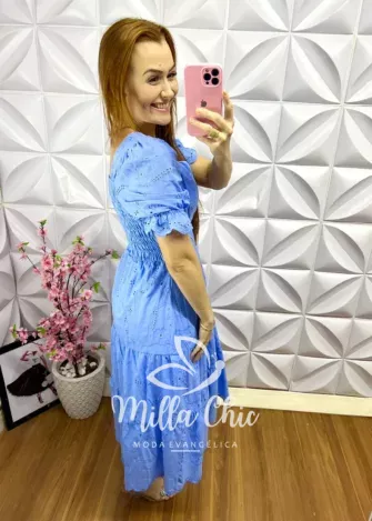 Vestido Lasie 100% Algodão Helena - Azul - Milla Chic