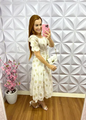 Vestido Lasie 100% Algodão Helena - Areia - Milla Chic