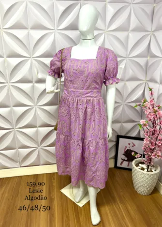 Vestido Lasie Algodão Plus Mídi Camile - Lilas - Milla Chic