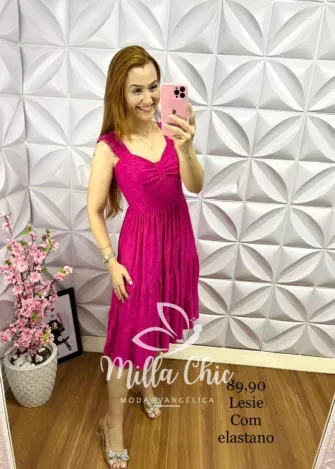 Vestido Lasie de Malha Manga Babadinho Quezia - Rosa - Milla Chic