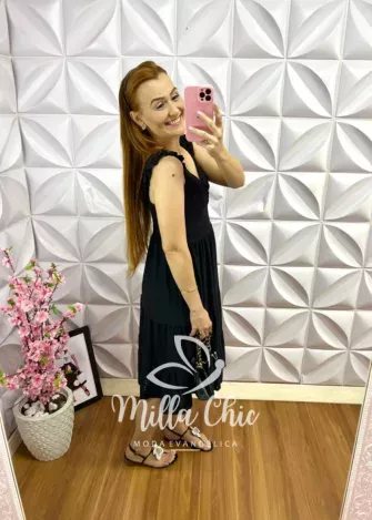 Vestido Lasie de Malha Manga Babadinho Quezia - Preto - Milla Chic