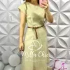 Vestido Linho Mídi com Cinto Joana - Areia - Milla Chic