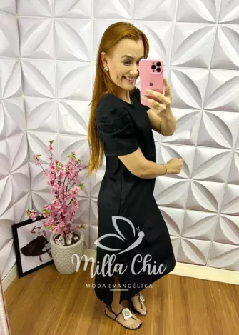Milla Chic - millachic com br vestido linho midi viviane preto 1 jpg Vestido Linho Midi Viviane - preto - Milla Chic