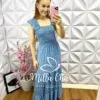 Vestido Longo Lastex Viscolinho Cilene - Azul - Milla Chic