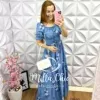Vestido Longo Tricoline Bordado Deise - Branco e Azul - Milla Chic