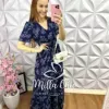 Vestido longo tricoline floral Amanda- Azul - Milla Chic