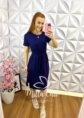 Vestido Malha Mídi Franciele - Azul Marinho - Milla Chic