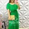 Vestido Manga Babado no Viscolinho Celeste - Verde - Milla Chic
