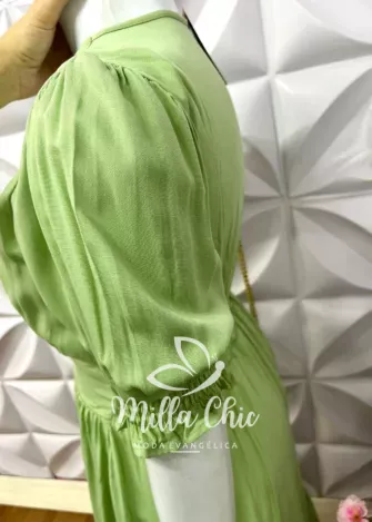Vestido Manga Princesa Viscolinho Plus Lucimara - Verde - Milla Chic
