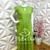 Vestido Mídi Viscolinho Poá Larissa - Verde - Milla Chic
