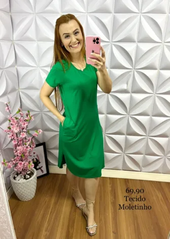 Vestido Moletinho com Bolso Confy Sara - Verde - Milla Chic
