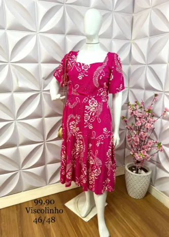 Vestido no Viscolinho Pluss Fatima - Rosa - Milla Chic