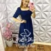 Vestido Pipoquinha com Lastex e Manga Princesa Cassiane - Azul - Milla Chic