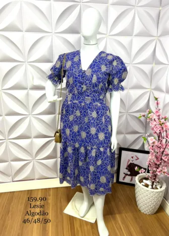 Vestido Plus Lasie Algodão Catia - Azul - Milla Chic