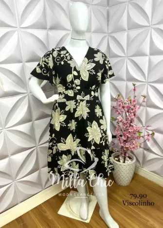 Vestido Plus Manga Babadinho Renata - Preto - Milla Chic