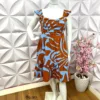 Vestido Pluss com Drapeados e Manga Babadinho Catiele - Marrom e Azul - Milla Chic