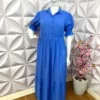 Vestido Pluss Viscolinho Longo com Botão Karen - Azul - Milla Chic