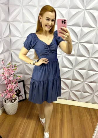 Vestido Tencell com Regulagem Graziela - Azul - Milla Chic