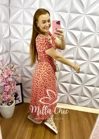Vestido Viscolinho Estampado Elis - Laranja - Milla Chic