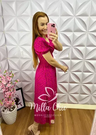 Vestido Viscolinho Estampado Elisa - Rosa - Milla Chic