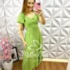 Vestido Viscolinho Estampado Elisa - Verde - Milla Chic