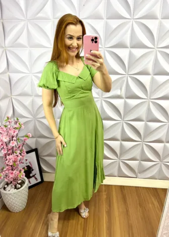 Vestido Viscolinho Estampado Elisa - Verde - Milla Chic