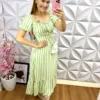 Vestido Viscolinho Listrado Babado Elis - Verde - Milla Chic