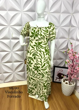 Vestido Viscolinho Estampado Pluss Elis - Verde - Milla Chic