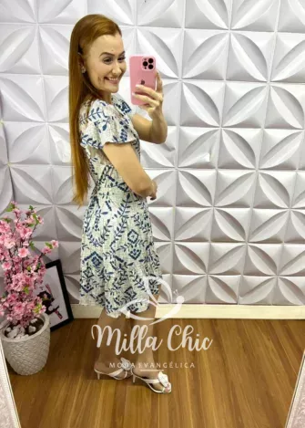 Vestido Viscolycra com Faixa Cinto Gabriela - Azul - Milla Chic