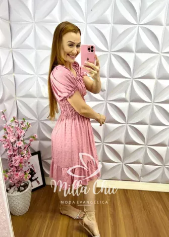 Vestido Viscose Pipoquinha com Lastex Amélia - Rosa - Milla Chic