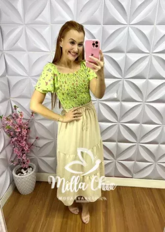 Blusa Lastex com Manga Princesa Laura - Verde - Milla Chic