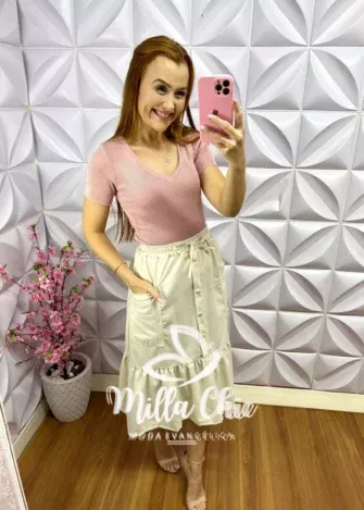 Blusa Tricot Modal Gola V Lilia - Rosa - Milla Chic