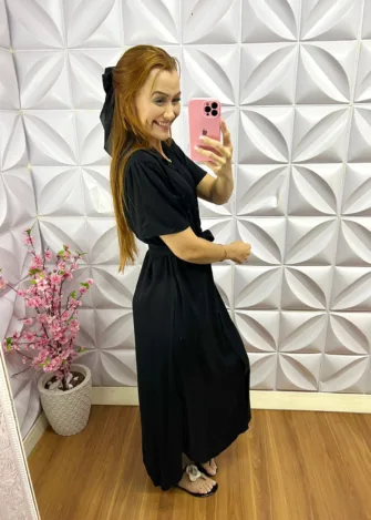 Chemise Sarja Mídi Eduarda - Preto - Milla Chic