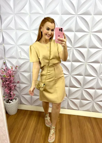Conjunto Alfaiataria Blusa Com Manga Princesa Mila - Areia - Milla Chic