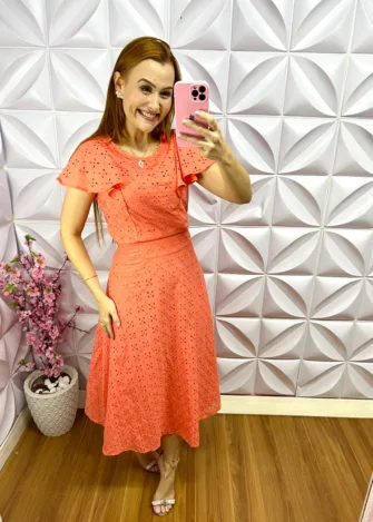 Conjunto Laise 100% Algodão Midi Lauriane - Apricot - Milla Chic