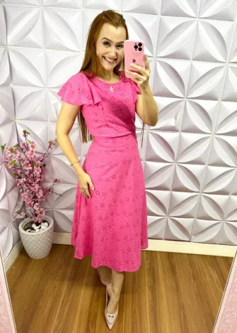 Conjunto Laise 100% Algodão Mídi Lauriane - Rosa - Milla Chic