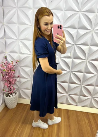 Conjunto Tecido de Moletinho Saia Godê Maria - Azul - Milla Chic