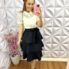 Saia Alfaiataria Com Três Marias Carla - Preto - Milla Chic