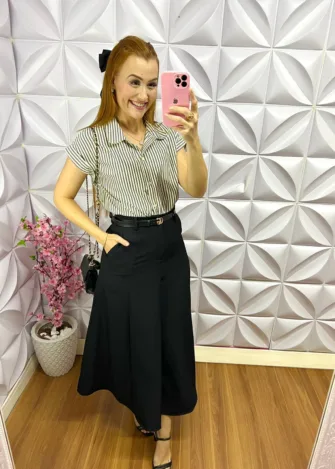 Saia Alfaiataria Longuete Laiana- Preto - Milla Chic