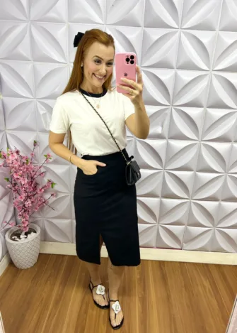 Saia Jeans com Fenda Yara - Preto - Milla Chic